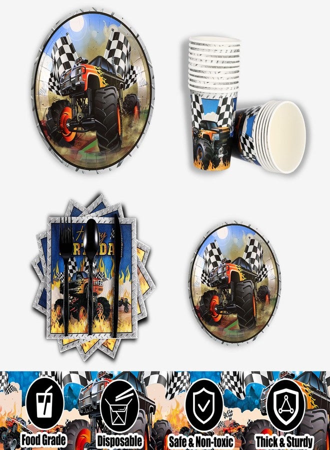 Skybooly 171 Pcs Monster Truck Party Supplies Serves for 24 Guests Monster Truck Birthday Decorations Set Include Banner Plates Napkins Cup Tablecloth for Car Themed Birthday Party Decorations - Image 5